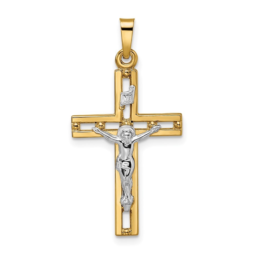 Million Charms 14k Gold TwoTone Polished Solid Inri Crucifix Pendant